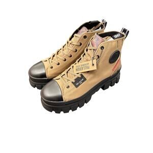 Palladium Tan and Black Lace-Up Boots